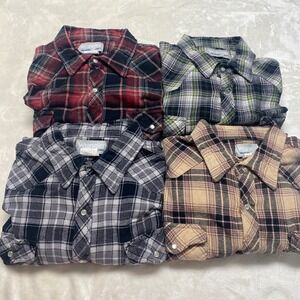Lot of 4 Wrangler Mens Flannel‎ Shirt 2XL Western Plaid Long Sleeve Pearl Snap